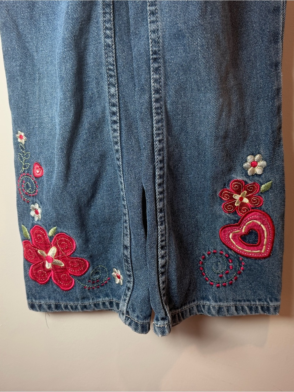 Circo Blue Denim Jeans with Floral & Heart Embroidery Girls Size 7